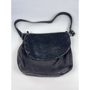 Trouve Black Leather Canvas Crossbody Shoulder Bag Distressed Slouchy Messenger